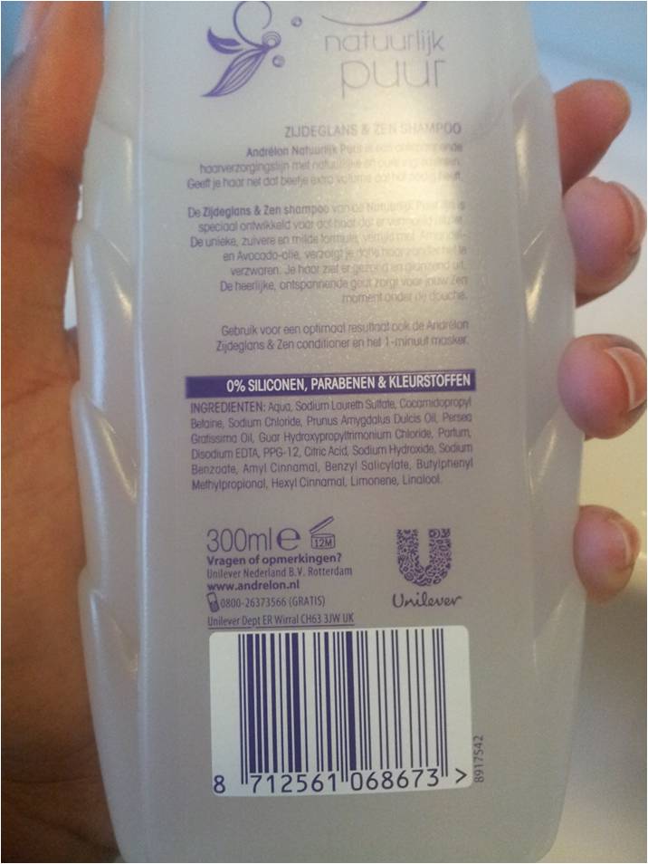 Andrelon Natuurlijk Puur Zijdeglans Zen shampoo ingredienten